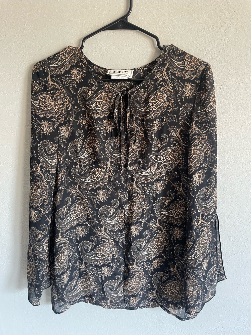 Lightweight Paisley Tie-Neck Blouse - Black/Cream sz 3 plus size